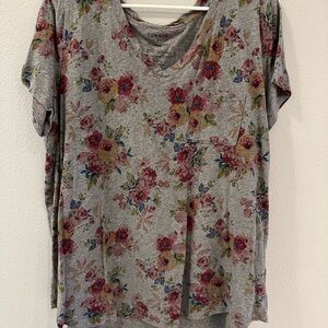 Torrid Gray Floral Short Sleeve Tee